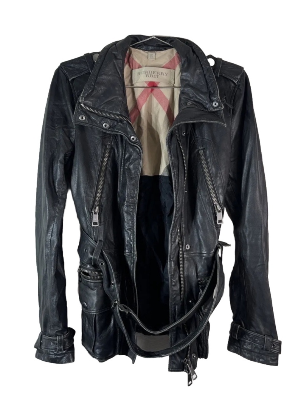 BURBERRY BRIT Iconic Leather Motto Jacket Size 6